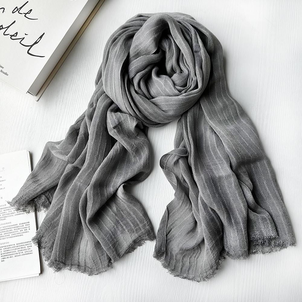 Gradient Color Block Bamboo Yarn Scarf for Women - Japanese Korean Mori Girl Style, Autumn Winter Cotton Linen Flax Shawl