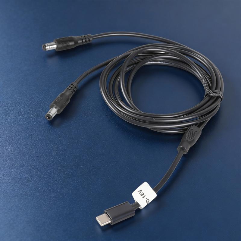 USB C к двойному 5.5x2.5мм Зарядный кабель 12В 3А Шнур питания Пластиковая текстура для Роутера, Динамика, Светодиодной ленты, Вентилятора, Камеры