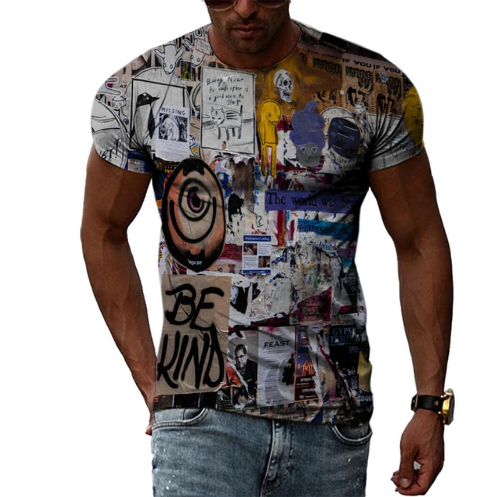 Летние мужские модные индивидуальные граффити футболки хип-хоп тренд harajuku повседневный стиль футболки с короткими рукавами с 3D принтом топы