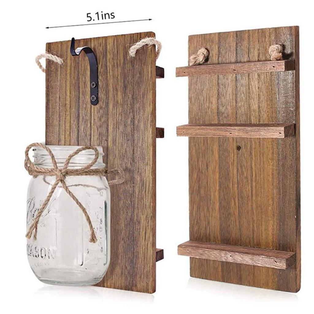 2 Pcs Glass Jar Wall Sconces Decor Rustic Wall Lamp with Remote Control LED Fairy Lights and White