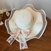 New Women'S Elegant Wide Brim Straw Hat Summer Beach Uv Protection Lace Bow Adjustable Sun Hat For Vacation