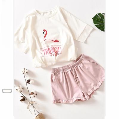 Фламинго шорты с короткими рукавами домашний костюм пятнистый хлопковый пижамный комплект летняя ночная рекомендуемая женская пижама домашняя одежда