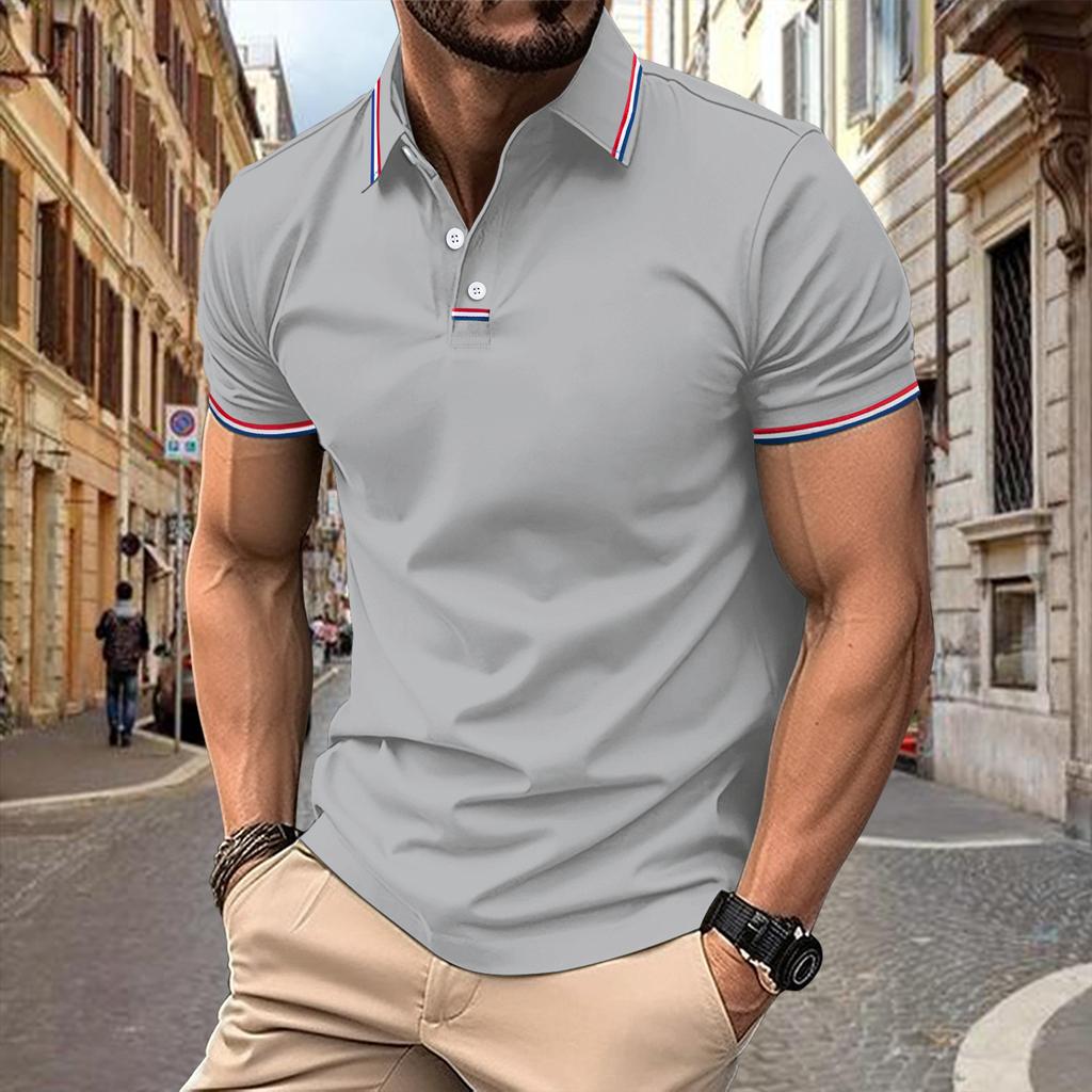 New Arrival Men's Casual Polo Shirt Collar Patchwork with Ribbed Trim Button-Front Business Solid Colour Versatile T-Shirt