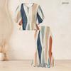Women Plus Size Abstract Printed Two Piece Set Round Neck Batwing Sleeve Ruffle Hem Top Fishtail Skirt