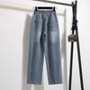 Plus Size Loose Wide Leg Pants Women's Plus Size High Waist Straight Cut Denim Drawstring Autumn Style Elastic Waist Trousers