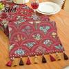Elegant Dining Table Runner Jacquard Floral Runner, Vintage with Tassel Edges, Classic Style Farmhouse for Wedding Baby Shower Decor Charming