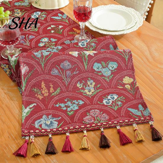 Elegant Dining Table Runner Jacquard Floral Runner, Vintage with Tassel Edges, Classic Style Farmhouse for Wedding Baby Shower Decor Charming