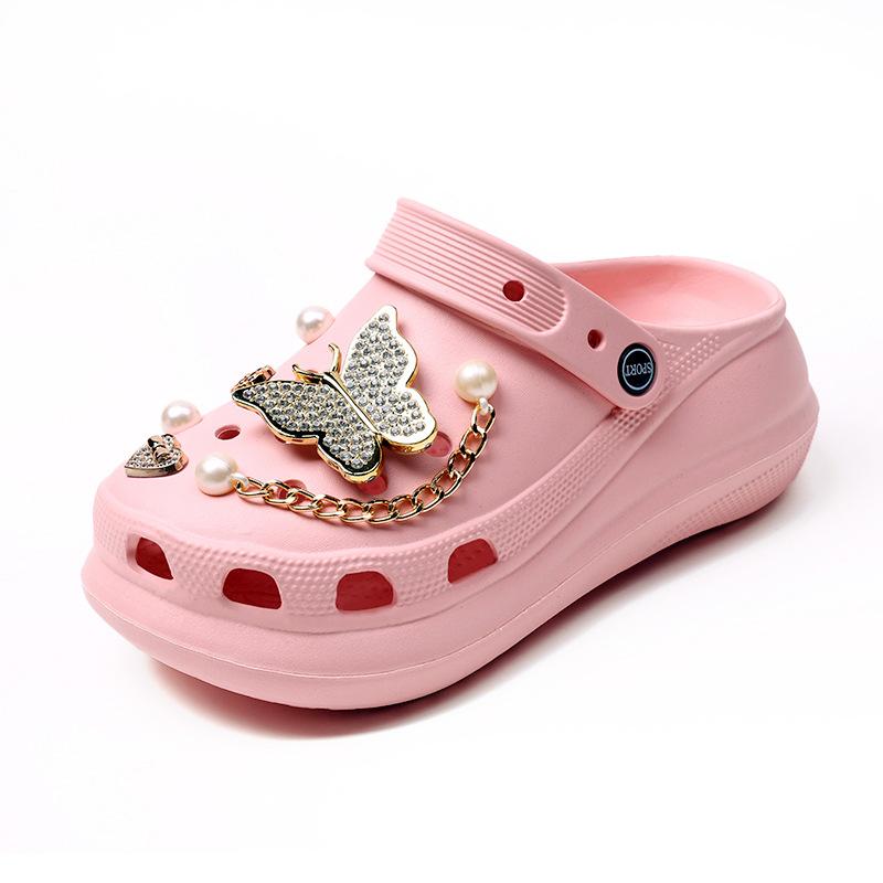 Милые туфли с бабочками и рисунком из мультфильма, туфли с цветочным принтом, женская летняя одежда, модные трендовые сандалии, женские нескользящие тапочки с сумкой на голову