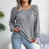 Women Warm Knitted Sweater Autumn Winter Casual Square Collar Studded Button Twist Knit Pullover Jumpers