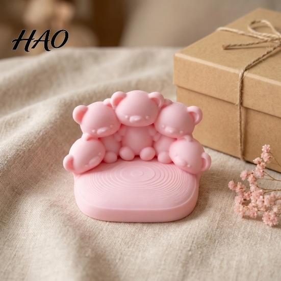 3D Printed Bear Statue Five Little Bears Hugging Phone Stand, Cute Decorative Tabletop Accessory Figurine Ornament, Sculpture for Home Office