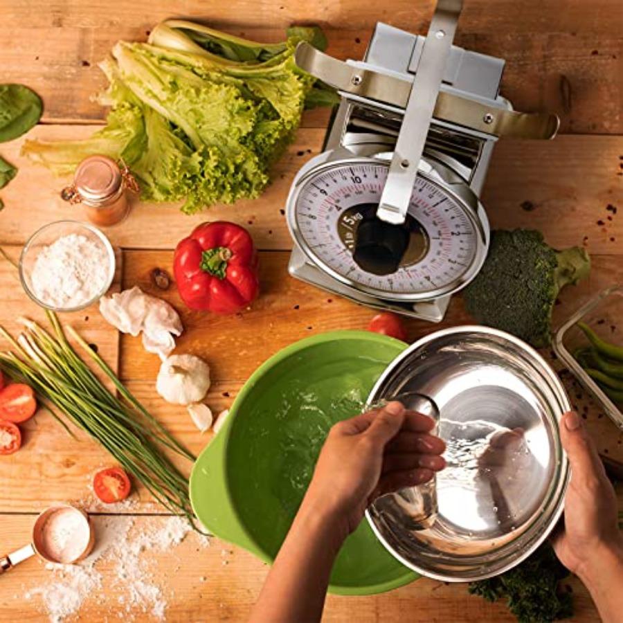 11 фунтов Аналоговые механические кухонные весы для взвешивания продуктов с функцией тарирования и чашей Ретро-стиль Нержавеющая сталь