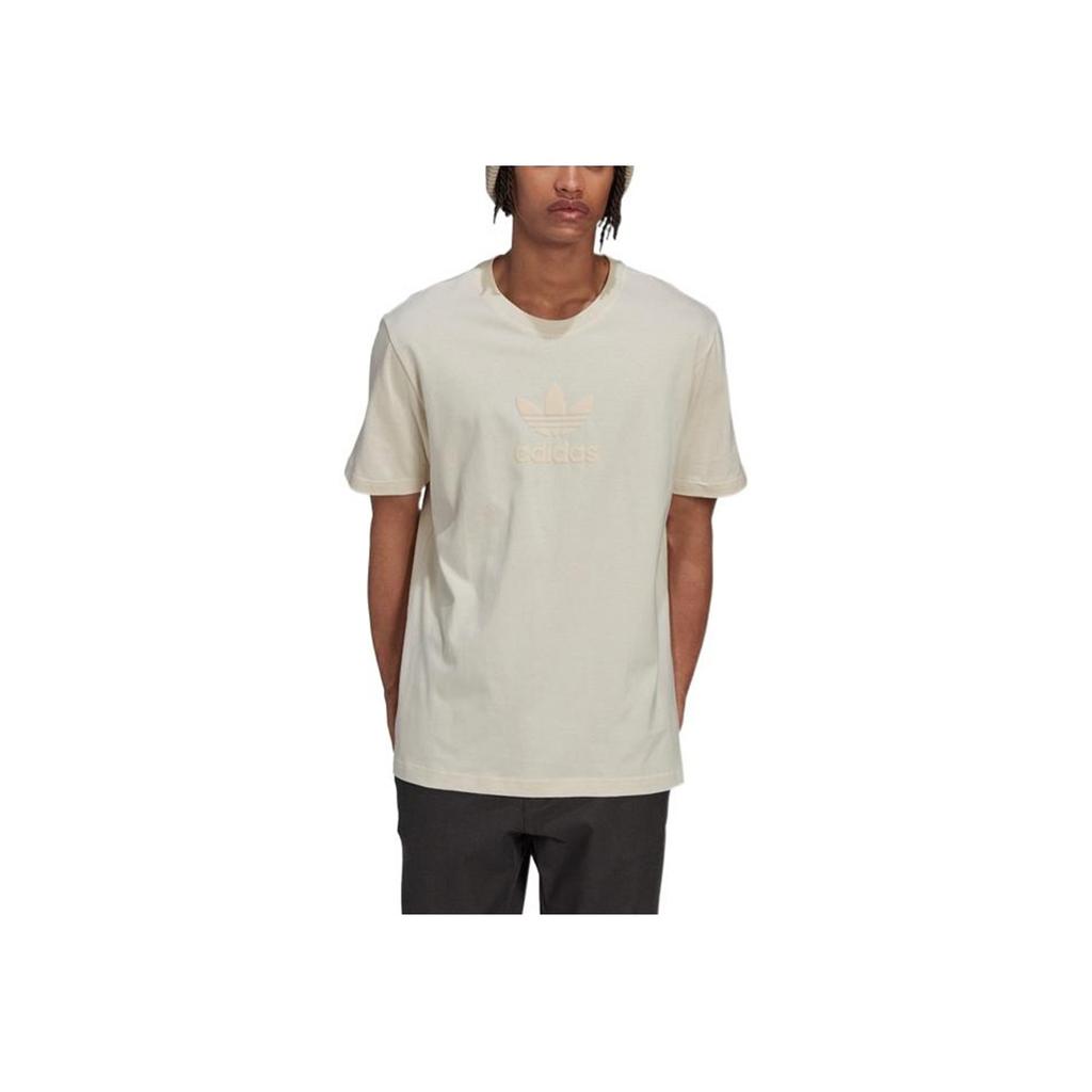 Adidas Originals Trefoil Solid Logo Patch Crew Neck Short Sleeve T-Shirt Men Tops Off-White HK2786
