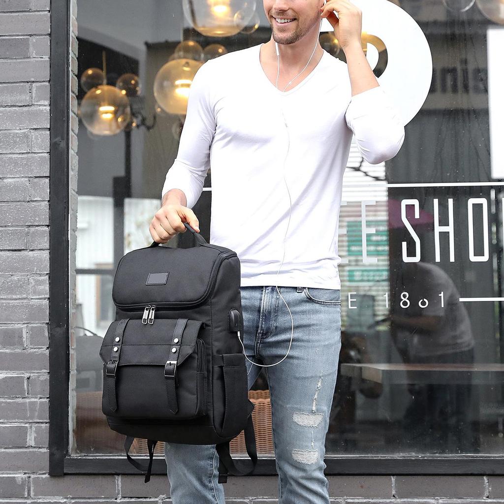 Korean Style Men's Oxford Cloth Backpack with USB - Retro Cross-Border Student and Travel Bag