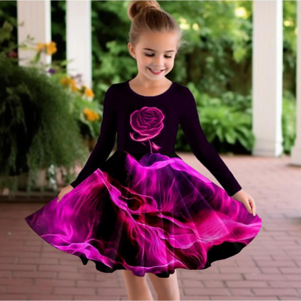 Girls' 3D Butterfly Dress Long Sleeve Summer Spring Vacation Daily Holiday Princess Beautiful Sweet Kids 4-12 Years Casual Dress A Line Dress