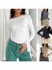 2023 Women's Autumn Slim Fit Irregular Long Sleeve T-Shirt - Solid Color, Round Neck