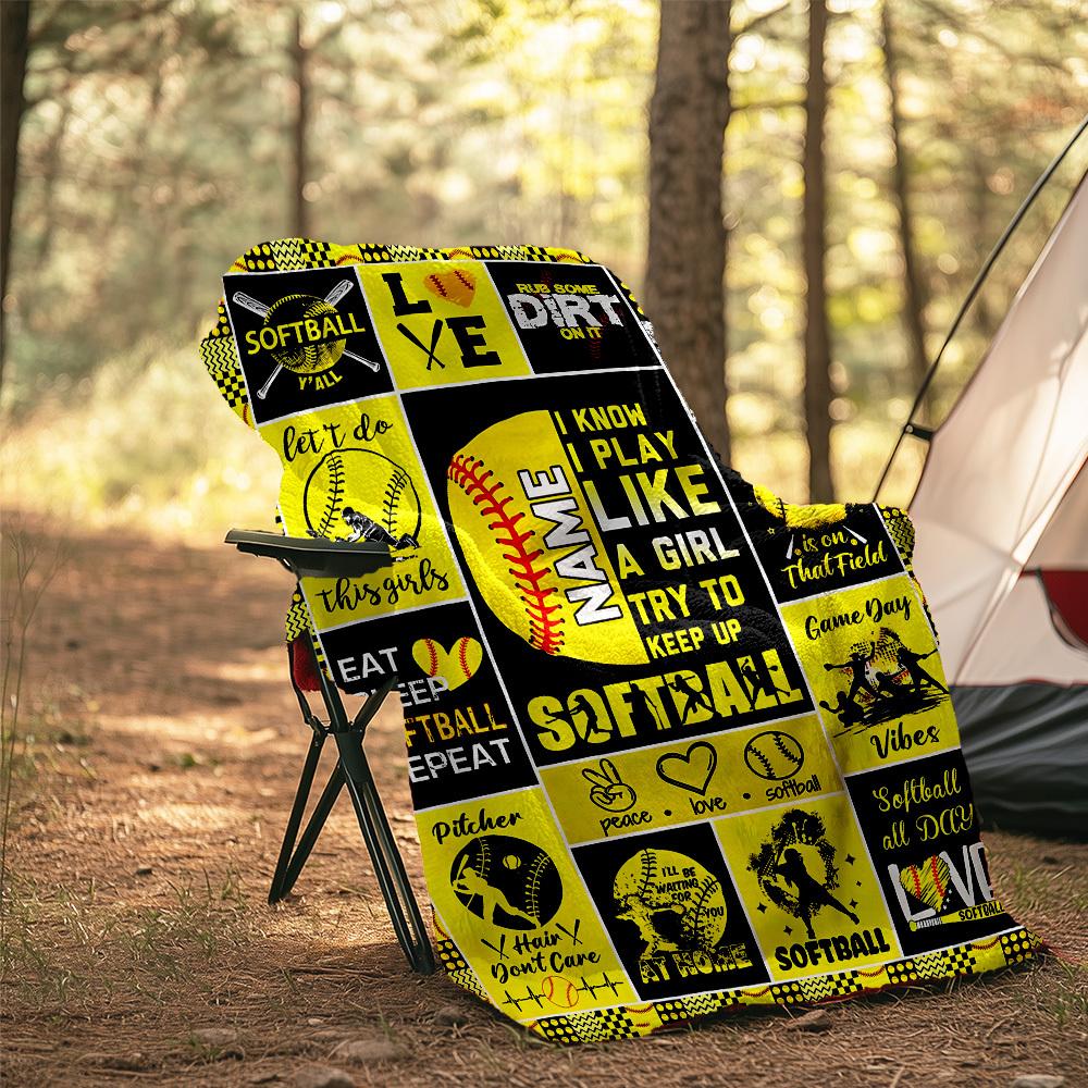 Softball Outdoor Customize Your Name Blanket Comfortable Soft Lightweight Allseason Multipurpose Blanket For Travel Camping Picnics Sofa Office Bed