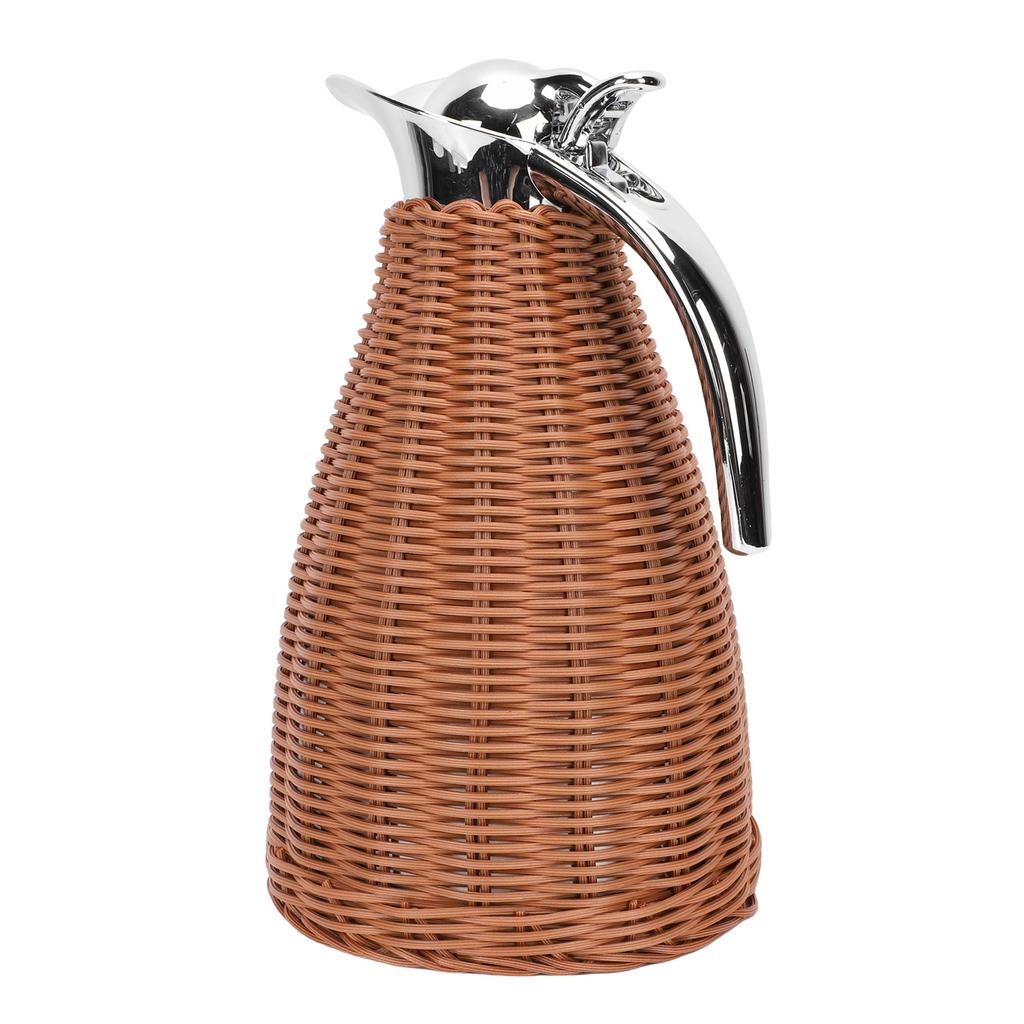 Handwoven Stainless Steel Thermal Coffee Woven Rattan Body 1.5L 3 Walled Insulated Jug Pitcher 12 Hour Heat 24 Hour Cold Retention
