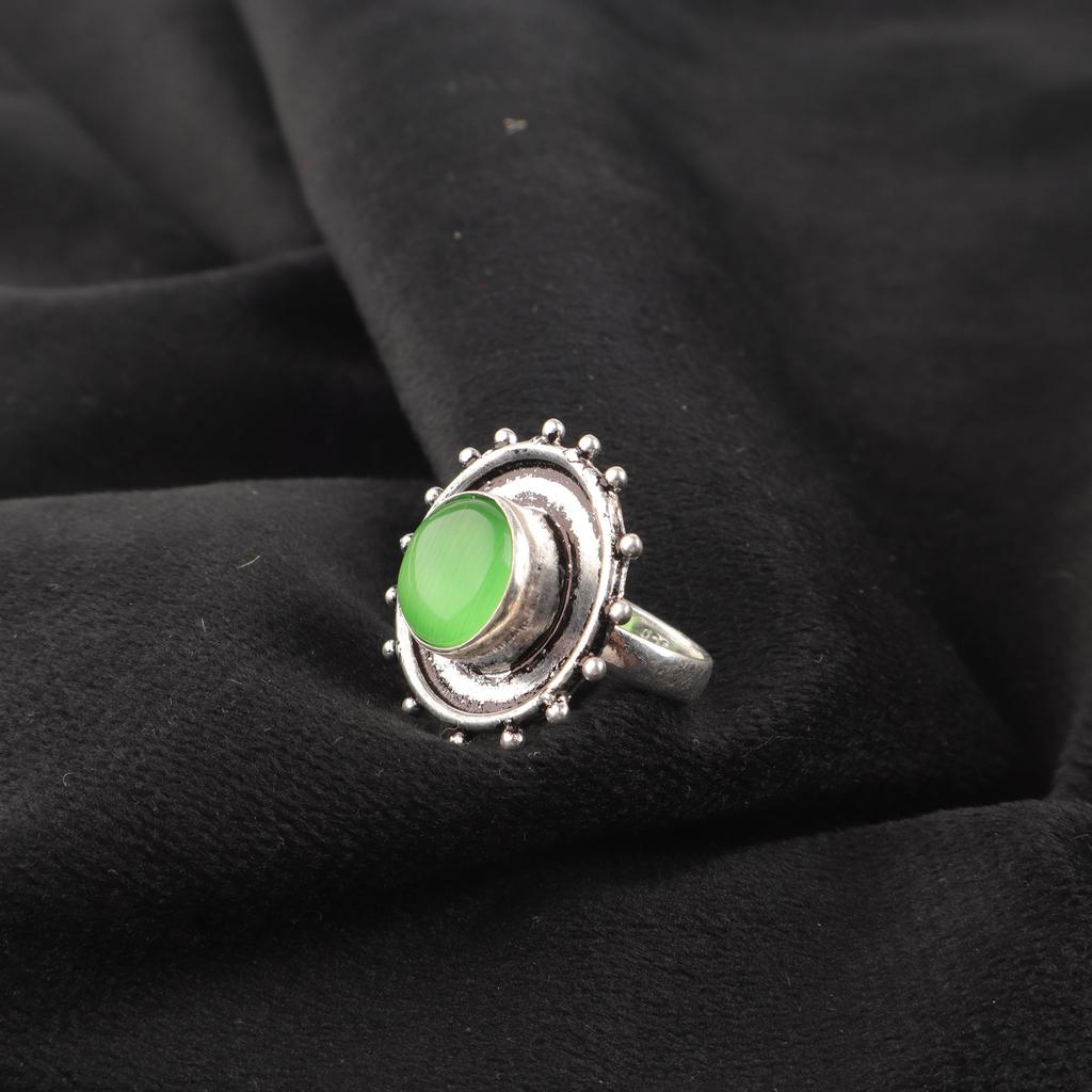 Wonderful Green Cat's Eye Gemstone Jewelry, 925 Solid Sterling Silver Ring, Handmade Spiritual Ring For Wedding Gift