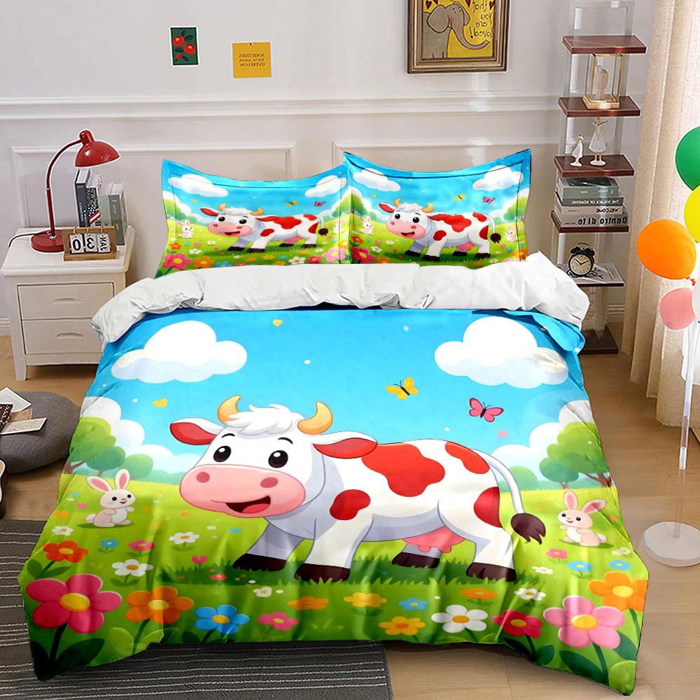 Smiling cow with flowers. Bedding sets Duvet cover sets Duvet covers Pillowcases(1 * Duvet Cover 2 * Pillowcases without duvet insert)