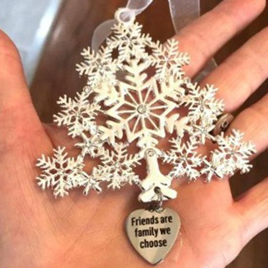 Christmas Friendship Charm Gift Metal Hanging Snowflake/Star/Round/Snowman Shaped Decoration with Blessing Inscription Love for Friend Family