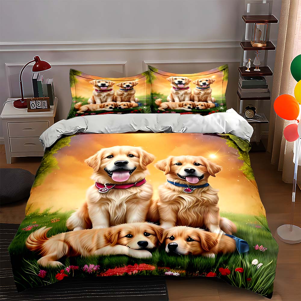 Golden retriever artwork Bedding Duvet cover sets Duvet covers Pillowcases gifts (1 * Duvet Cover 2 * Pillowcases, without duvet insert)