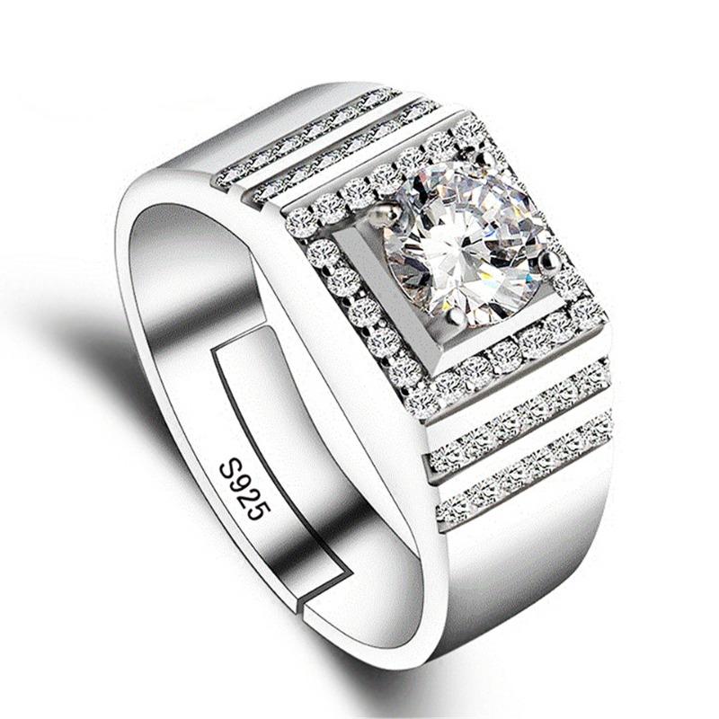 S925 Silver Ring Couple Ring Women's Diamond Ring Zircon Open Wedding Ring Domineering Men's Ring