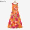 ZANZEA Женское повседневное платье без рукавов с круглым вырезом и цветочным принтом на талии