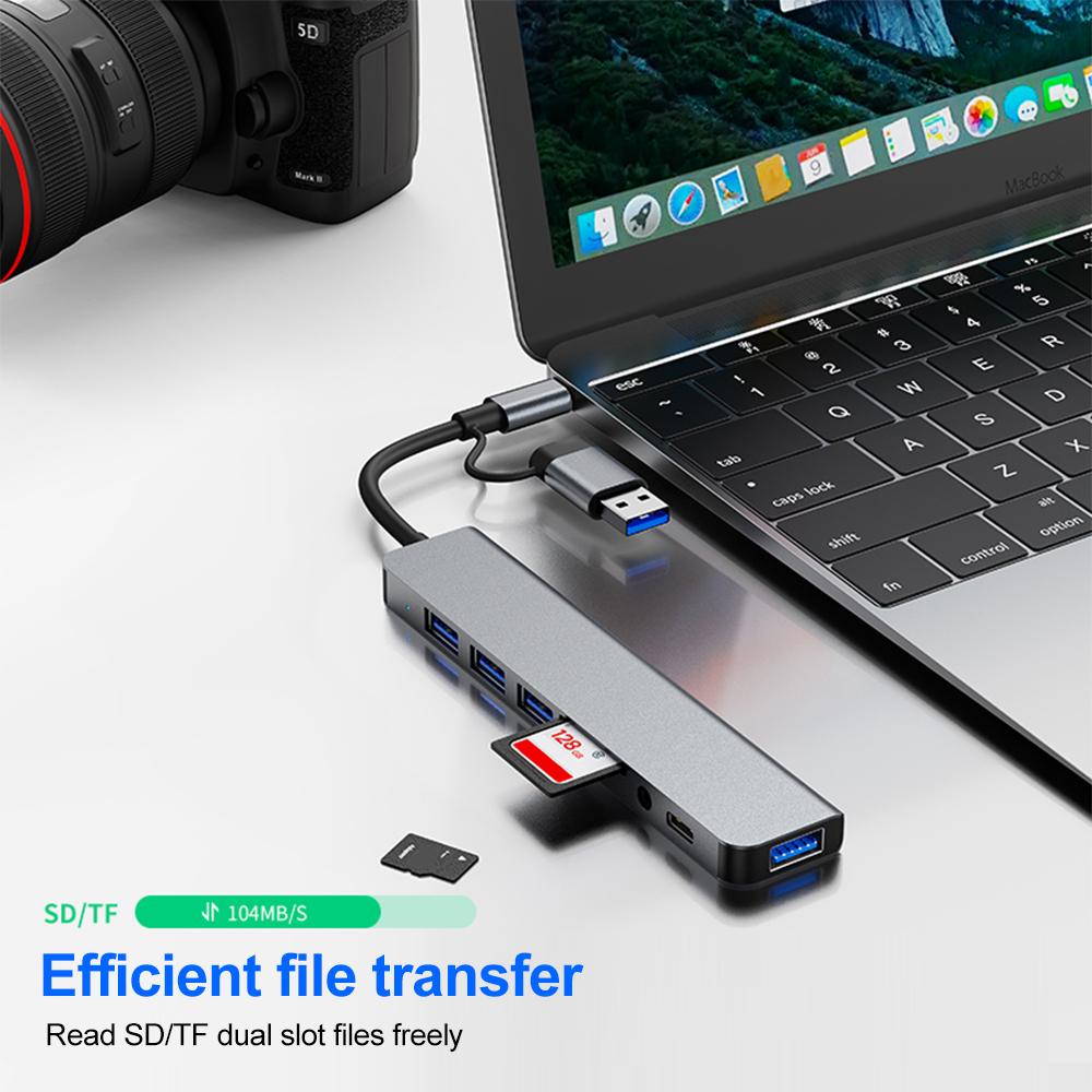 8 в 2 USB C ХАБ USB 3.0 Type C Док-станция 5 Гбит/с Высокоскоростная передача USB Разветвитель Type C на USB OTG Адаптер