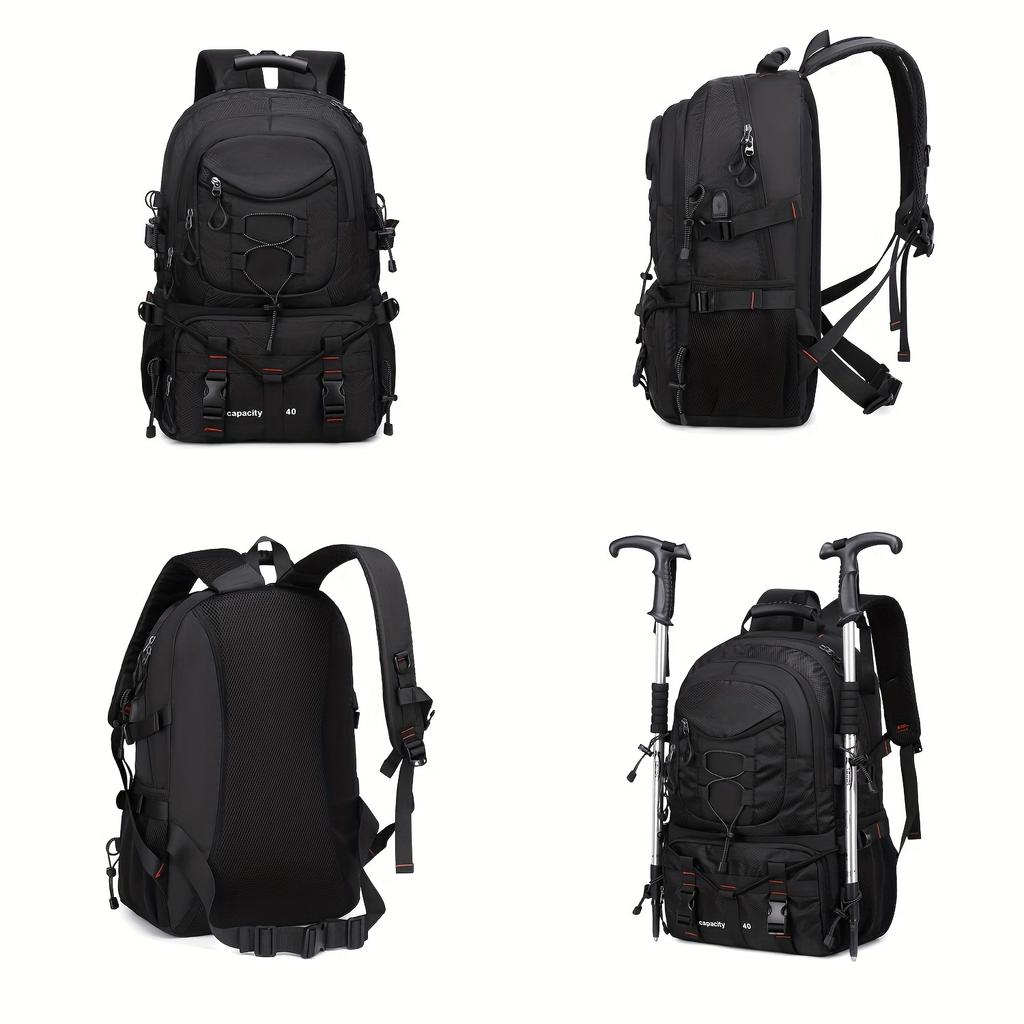 Lightweight 10.57gal Travel & Hiking Backpack with USB Charging Port, Adjustable Straps, Durable Polyester, Fits 17-inch Laptop