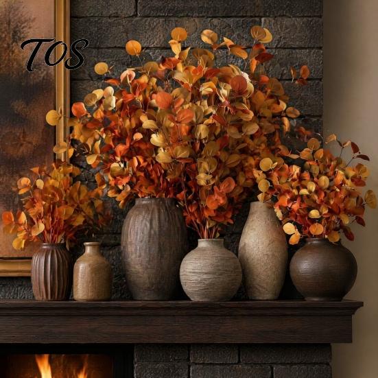 Fall Artificial Eucalyptus Stems Stems, Leaves, Fake Greenery Branches, Autumn Vase Fillers Flowers for Wedding Centerpiece Farmhouse Home Decoration
