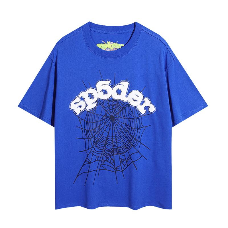 24S cross-border European and American trendy brand Sp5de spider web 555 portrait letter foam short-sleeved t-shirt men's and women's high street 