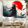 Samurai Warrior Tapestry  Red Sun Flying Crows Dramatic Clouds  Ancient Symbols for JapaneseInspired Home Decor Wall Art