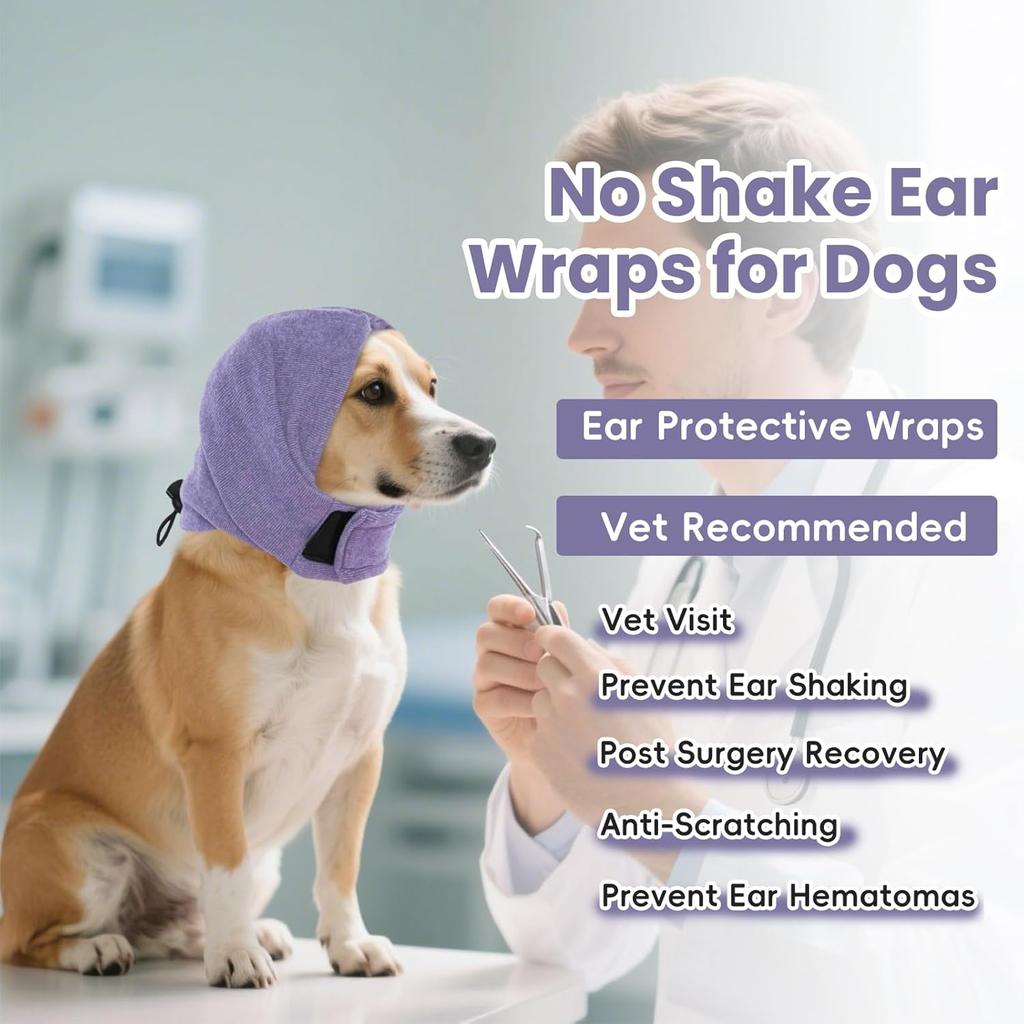 Dog Calm Hoodie, No Shake Ear Wraps for Dogs, Quiet Dog Ear Cover Noise Protection, Pet Ear Muffs Dog Ear Protector Head Wrap Cover for Anxiety