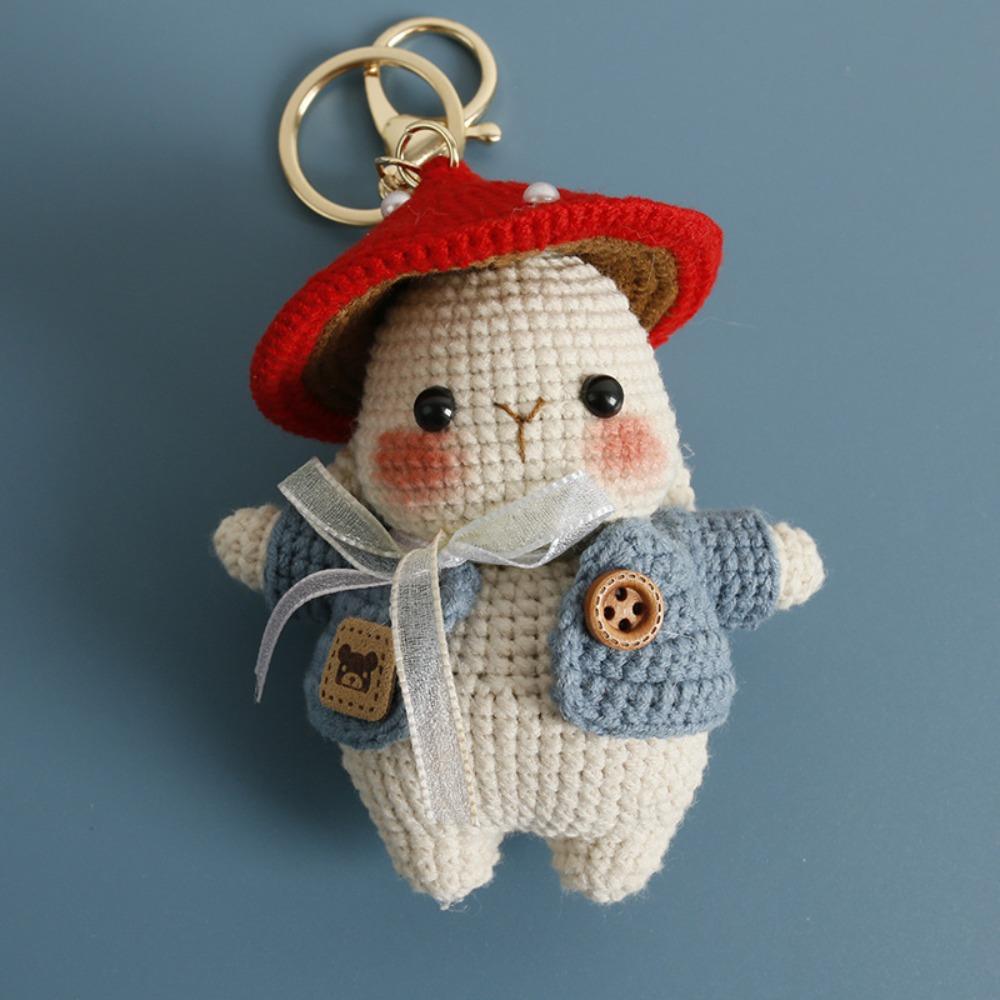 Cartoon Carrot Bunny Keyrings Knitting Rabbit Doll Pendant Crochet Keyrings Friends Gift