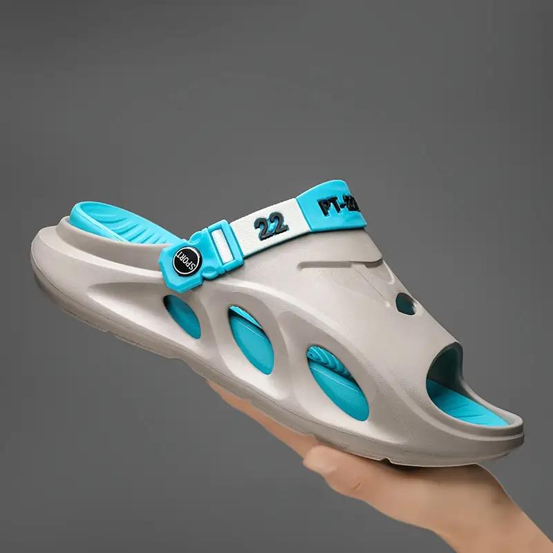 Мужские модные тапочки из ЭВА, нескользящие быстросохнущие тапочки с открытым носком для прогулок в помещении и на открытом воздухе, мужские летние пляжные тапочки