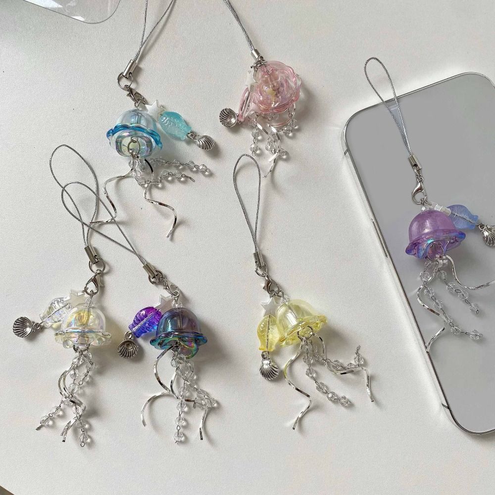 Sea Shell Fish Y2K Jellyfish Mobile Key Chain Jellyfish Tassel Phone Charm Keycord Mobile