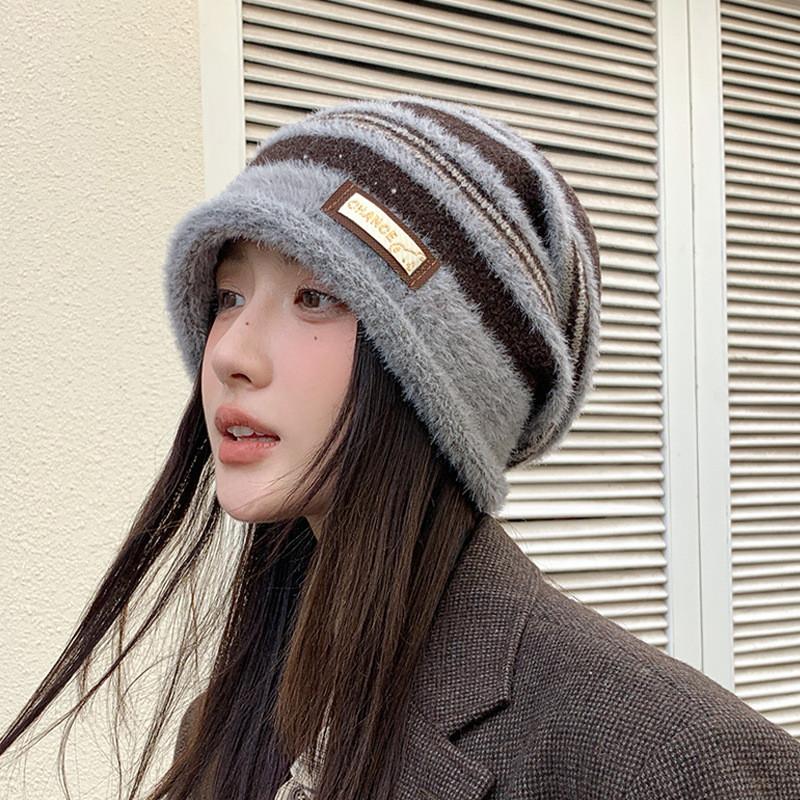 Blocked Fashionable Color Striped Design Women Casual Knitted Hat Winter For
