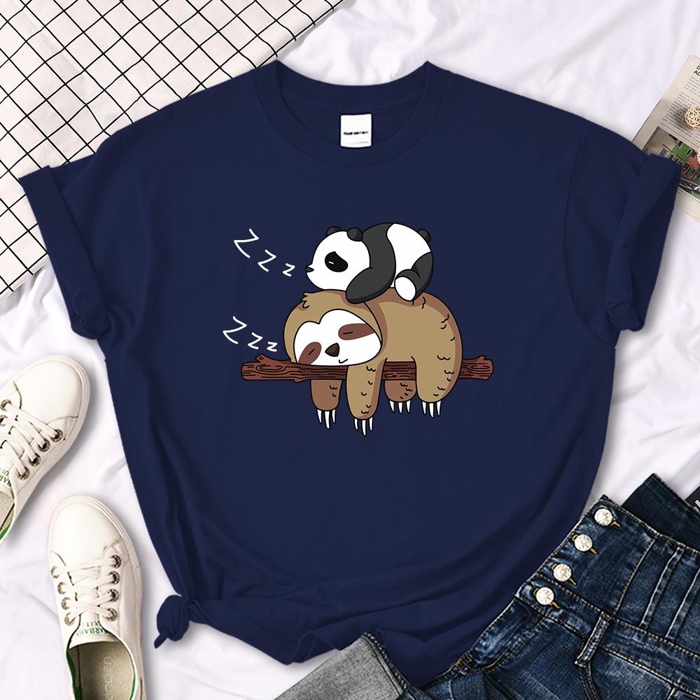 Футболка с принтом «Панда лежит на ленивце» для женщин, топы с круглым вырезом, облегающие футболки, свободные футболки с короткими рукавами для женщин