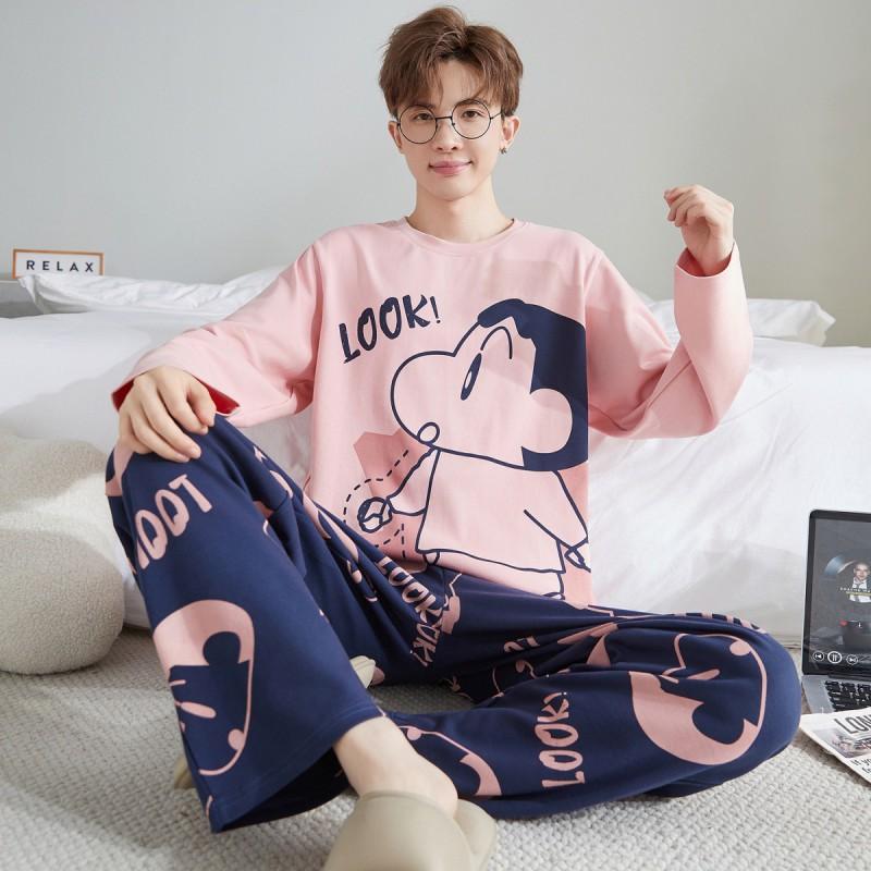 Boys Cotton Pajama Set Long Sleeve Cartoon Print Sleepwear Teens 8 Years Soft Comfortable Home Wear