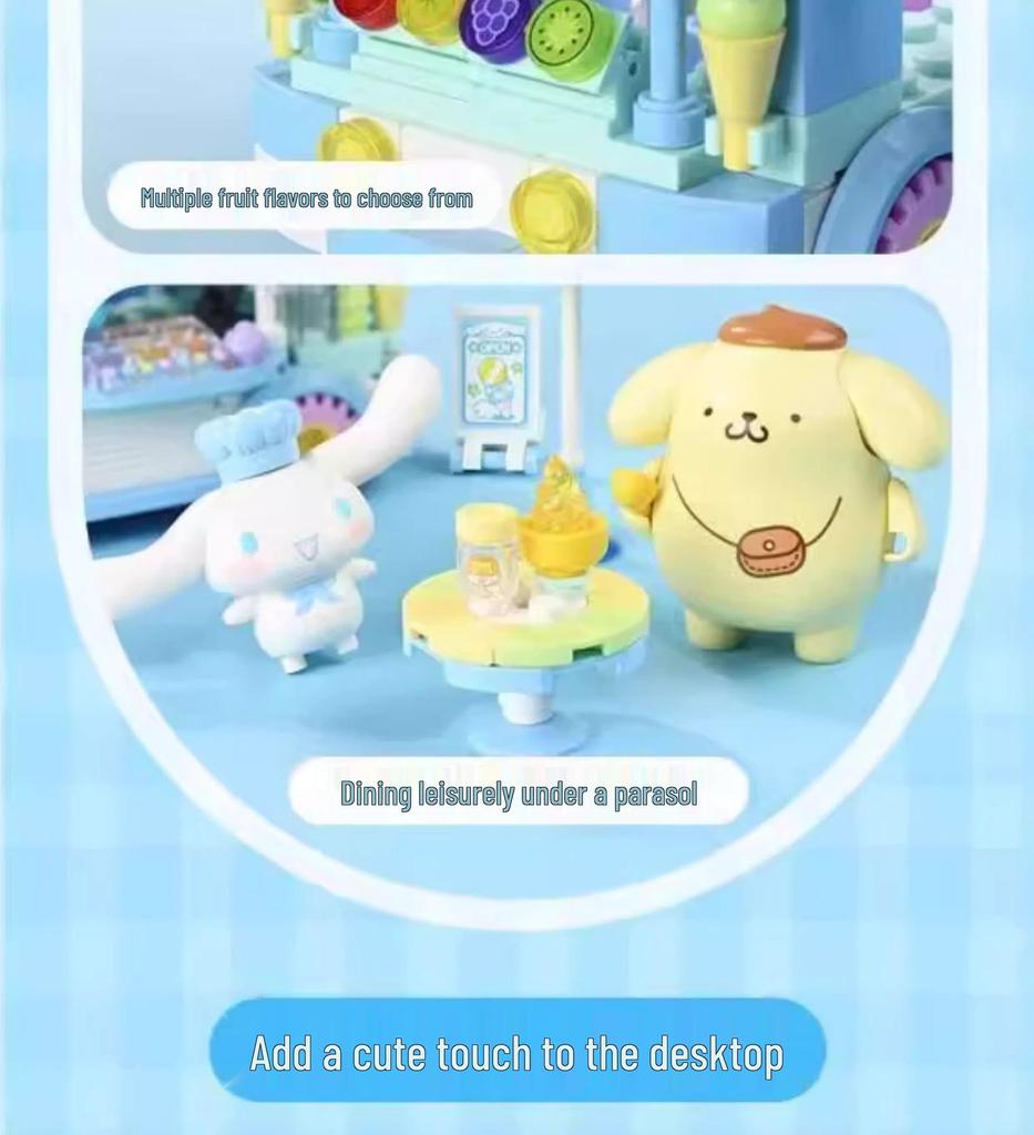 Hello Kitty Cinnamoroll Hamburger & Ice Cream Truck Building Blocks Toy