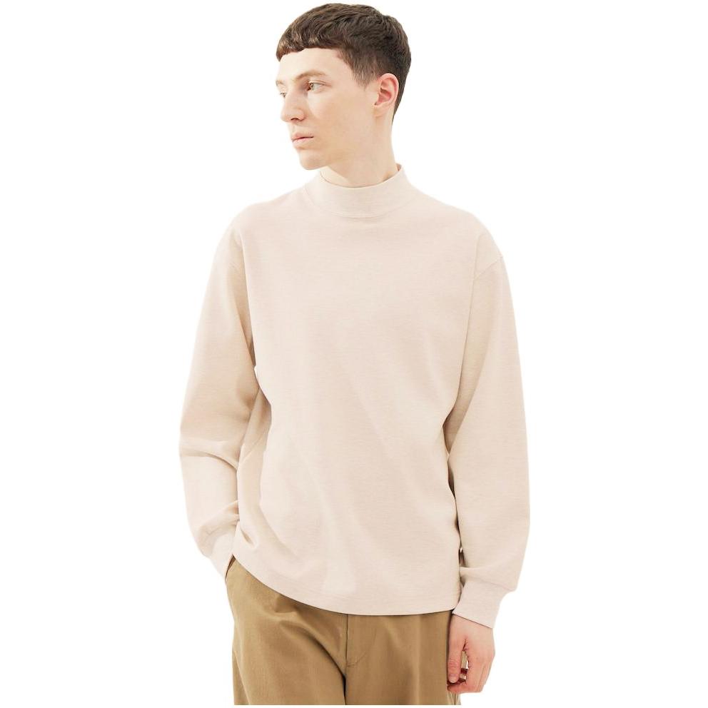 Uniqlo FW23 Серия U Однотонная Вязаная Футболка с Высоким Воротником и Длинным Рукавом Мужские Топы Светло-Бежевый 461551-30