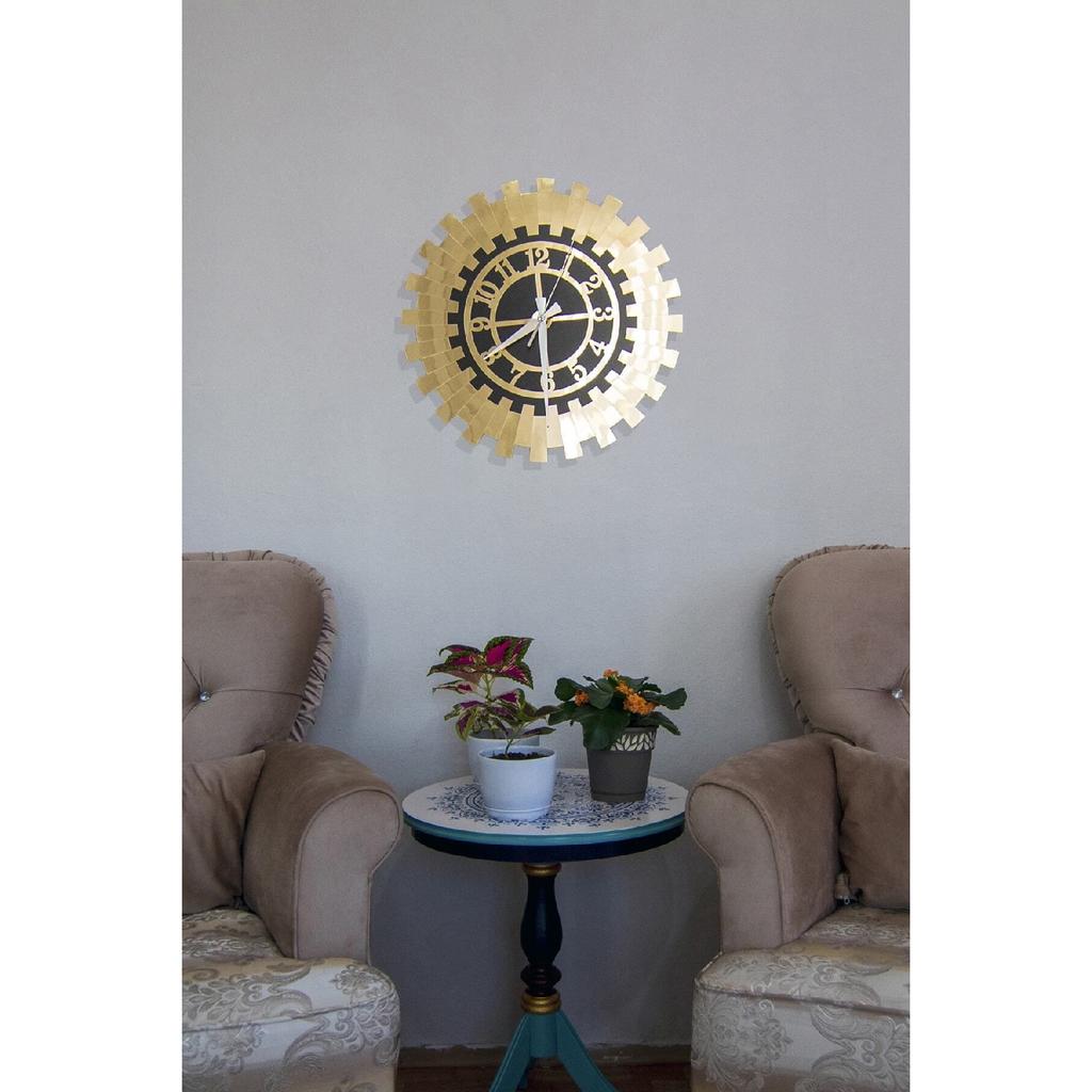 50х50 см. Большие настенные часы декоративные, черный МДФ с турецким циферблатом на золотисто-желтом зеркальном оргстекле