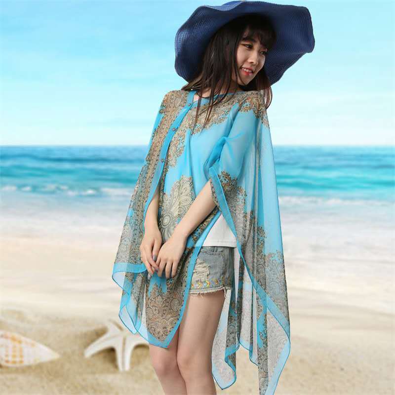 New Sunscreen Shawl Cycling Beach Scarf Chiffon Printing Uv Shawl
