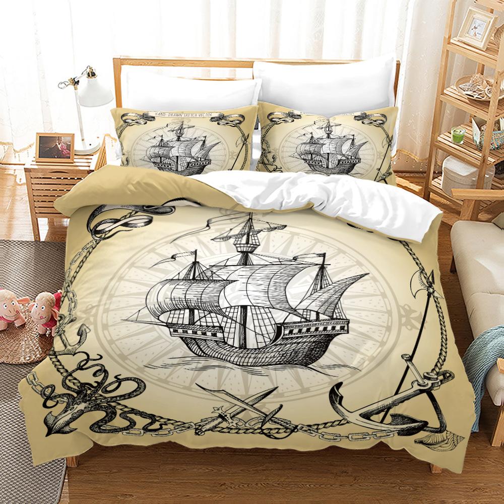 3D Sailing Themed Bedding Set, Anchor Duvet Cover Pillowcases 2/3pcs Soft Quick Drying Cover Set Boys' Teens Gift