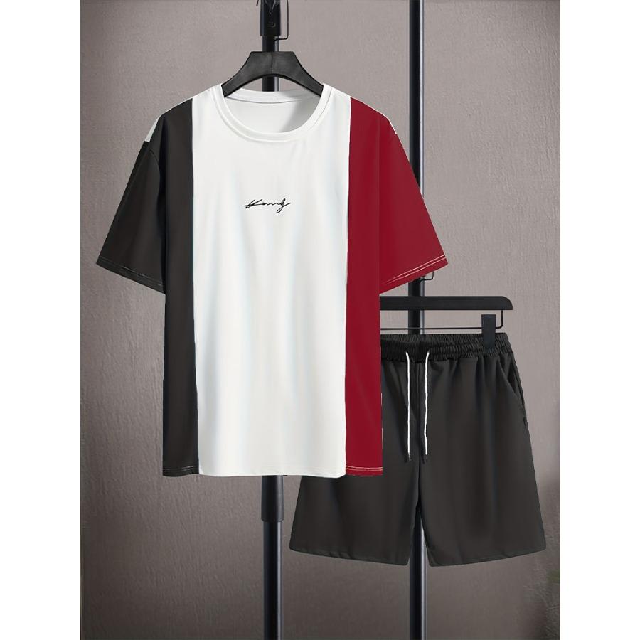 Летний повседневный мужской топ с короткими рукавами, модные пляжные шорты с цветным принтом, комплект из мужской футболки и шорт