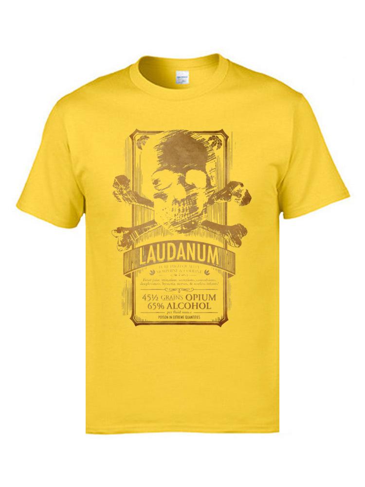 Vintage Adult Men Tshirts Skull Easter 100% Cotton Laudanum Medical Goth Steampunk Label T-Shirt Death Skull Print Men Clothes