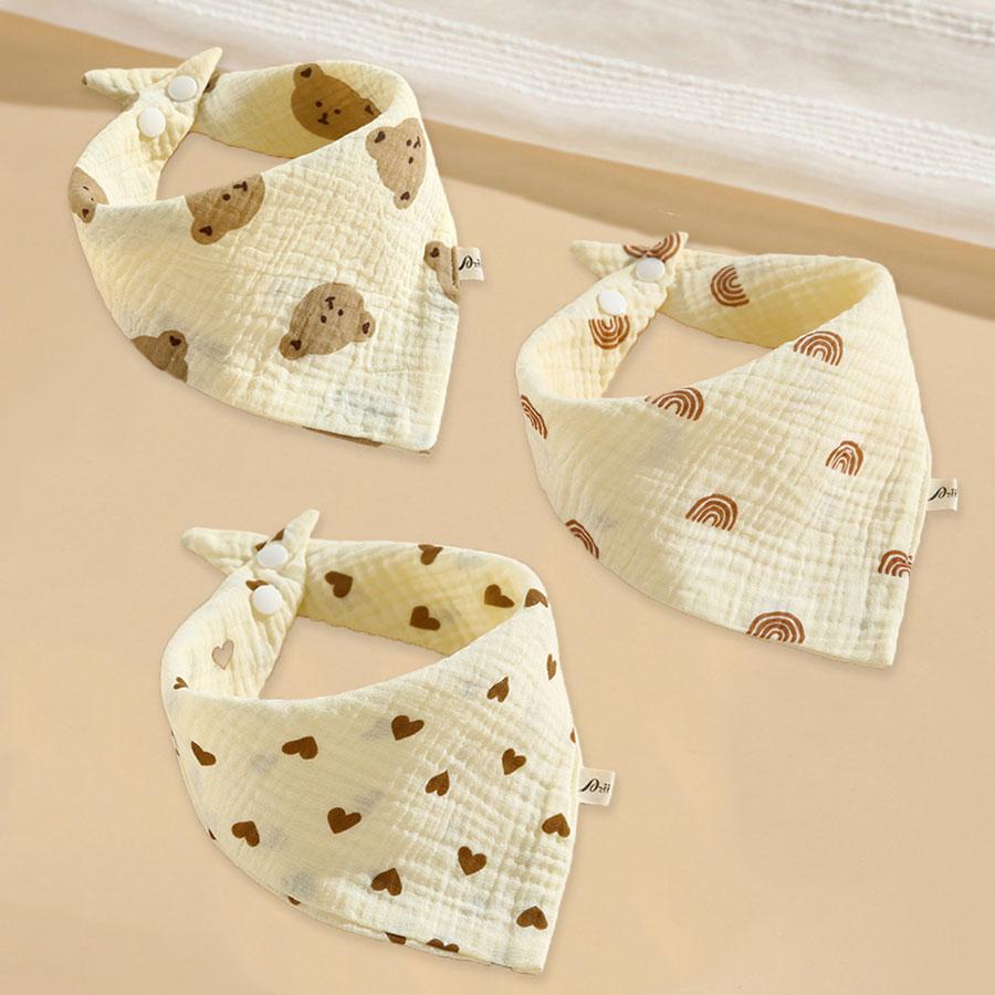 3pcs Pure Cotton Gauze Bibs Cute Parint Adjustable buckle Baby Scarf Newborn Boys Girls Cloth Bib Saliva Scarf