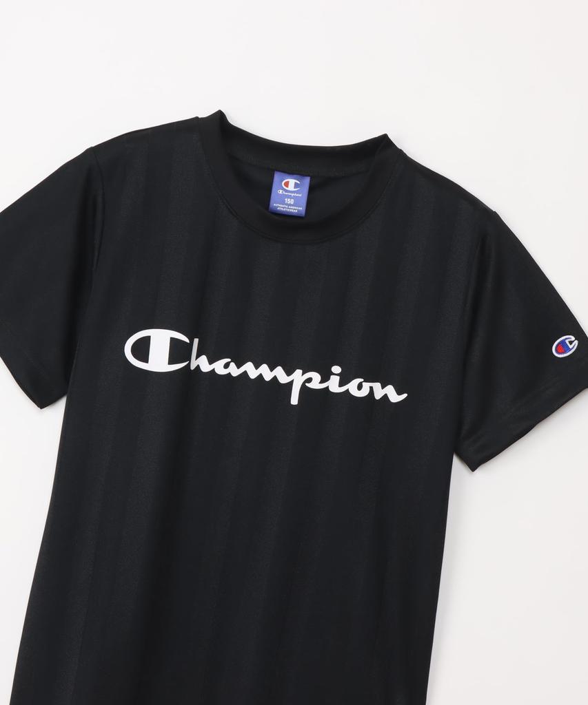 Champion Short Sleeve Crew Script Basic Size 120 Kids' T-Shirt, Neck, Moisture-Wicking, Quick-Drying, Logo, Sports, CK-XS318, Black,