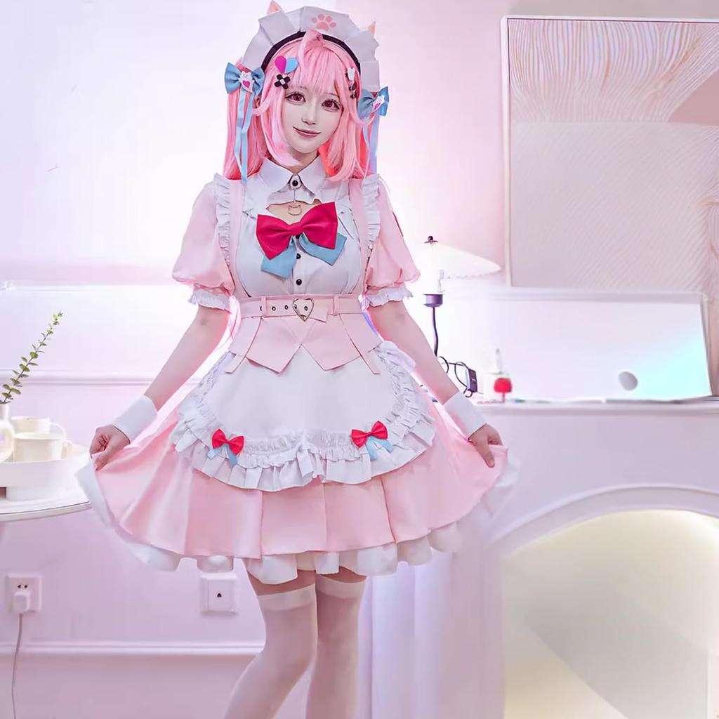 [Milky Time] Sakuna Yuki VTuber Halloween Cosplay, Women's Pink Maid (M)