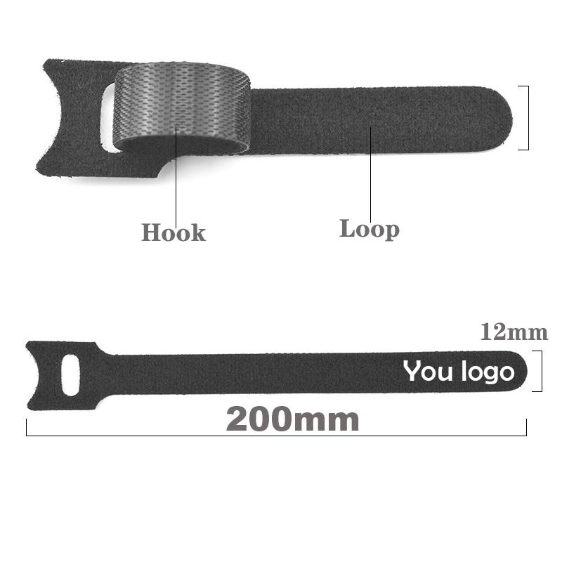 200mm Customized LOGO Nylon Reverse Buckle Hook Loop Fastener Cable Ties Fastener Cable Ties Strap Sticky